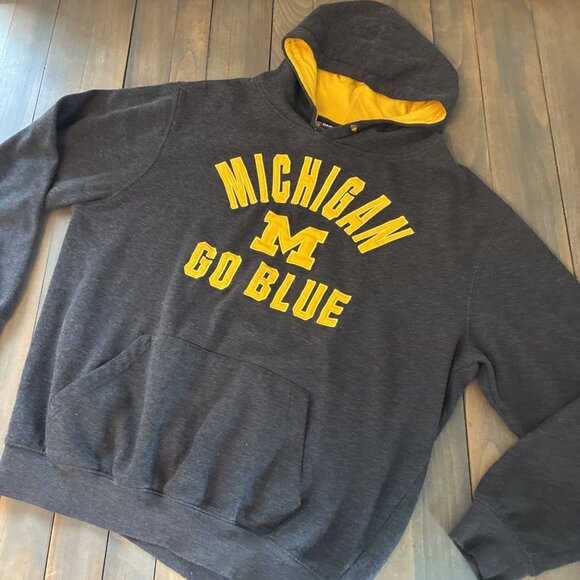 Michigan Wolverines Maize Gold GO BLUE Hoodie Campus Heritage Mens Size L (Y8) - Picture 1 of 6